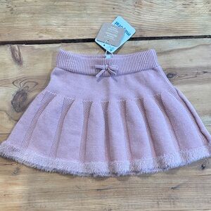 New! MAYORAL 3 Pink Knitted Pleated Skirt Faux Fur Trim Bow